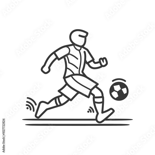 Line drawing of a soccer player dribbling the ball