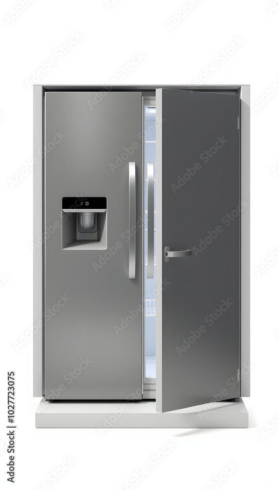 Gray 2 door refrigerator open and close door collection set isolated with white highlights, png Gray 2 door refrigerator open and close door collection set isolated with white highlights, png