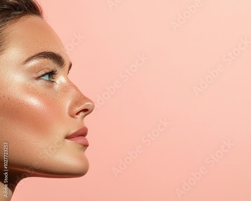 Woman with freshfaced dewy skin in soft lighting, effortless beauty, healthy radiance photo