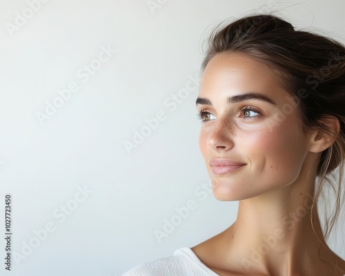 Woman with glowing freshfaced skin and natural light, effortless beauty, pure radiance photo