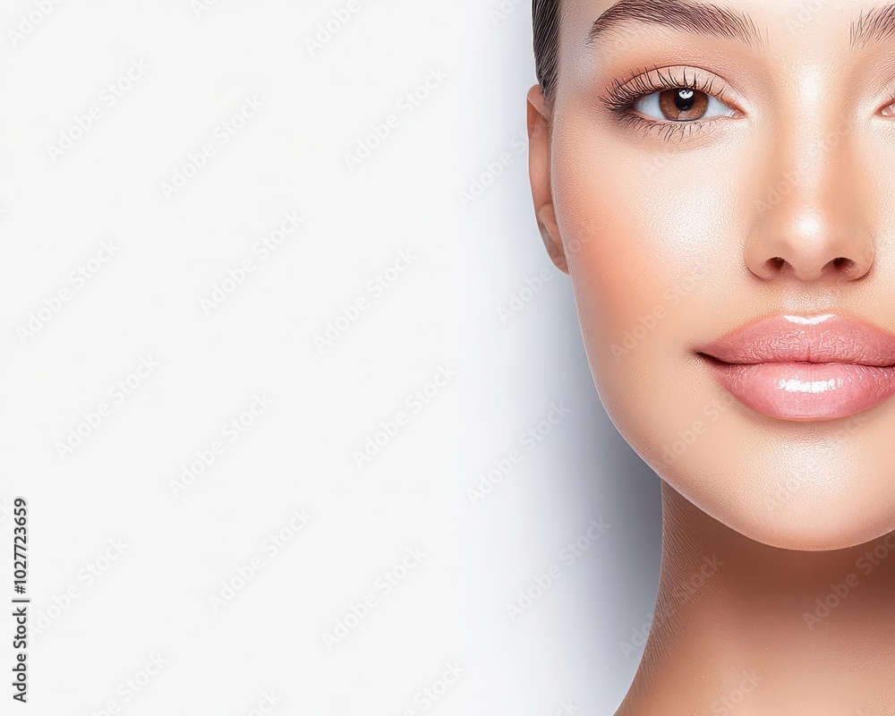 Freshfaced woman with dewy skin and soft smile, clean beauty, healthy and glowing look Freshfaced woman with dewy skin and soft smile, clean beauty, healthy and glowing look