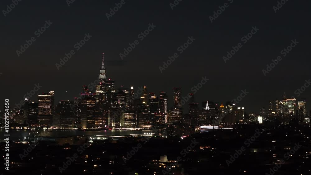 Aerial view of The Manhattan skyline at night Aerial view of The Manhattan skyline at night