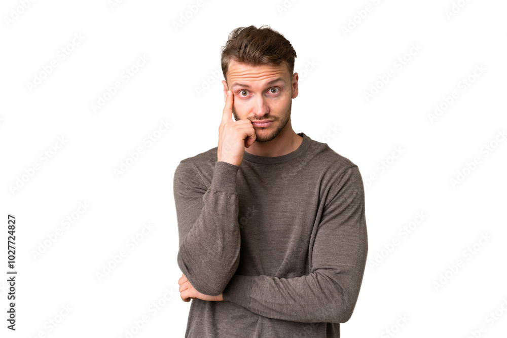 Young handsome caucasian man over isolated chroma key background thinking an idea Young handsome caucasian man over isolated chroma key background thinking an idea