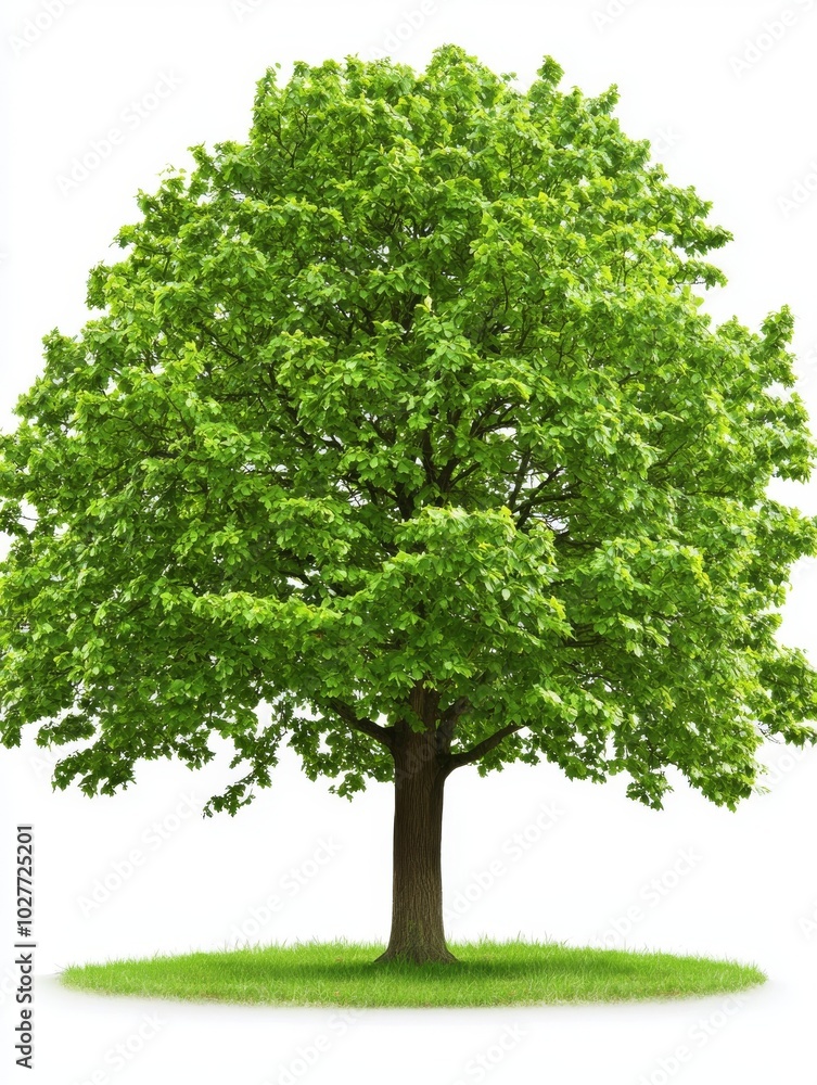 An oak tree isolated on a white background. A nature object of green leaves. An oak tree isolated on a white background. A nature object of green leaves.