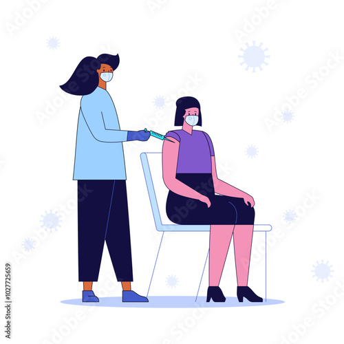 Female doctor makes injection to patient.