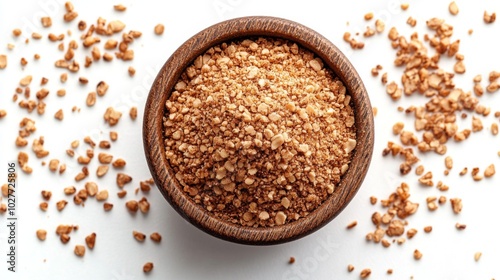 Close-up of Brown Granulated Sugar in a Wooden Bowl