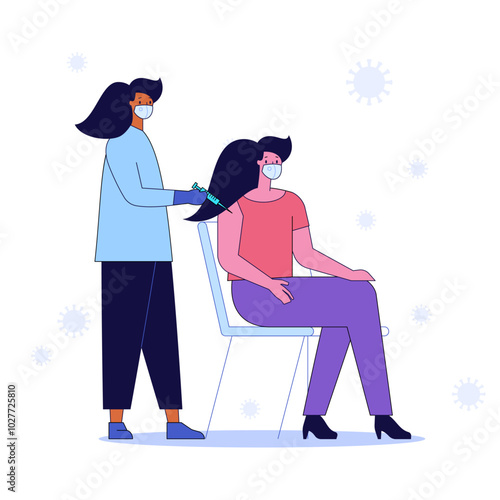 Female doctor makes injection to patient.