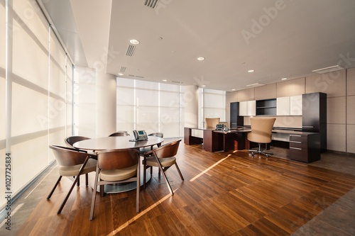 Modern Executive Office with Wooden Floors and Contemporary Furniture