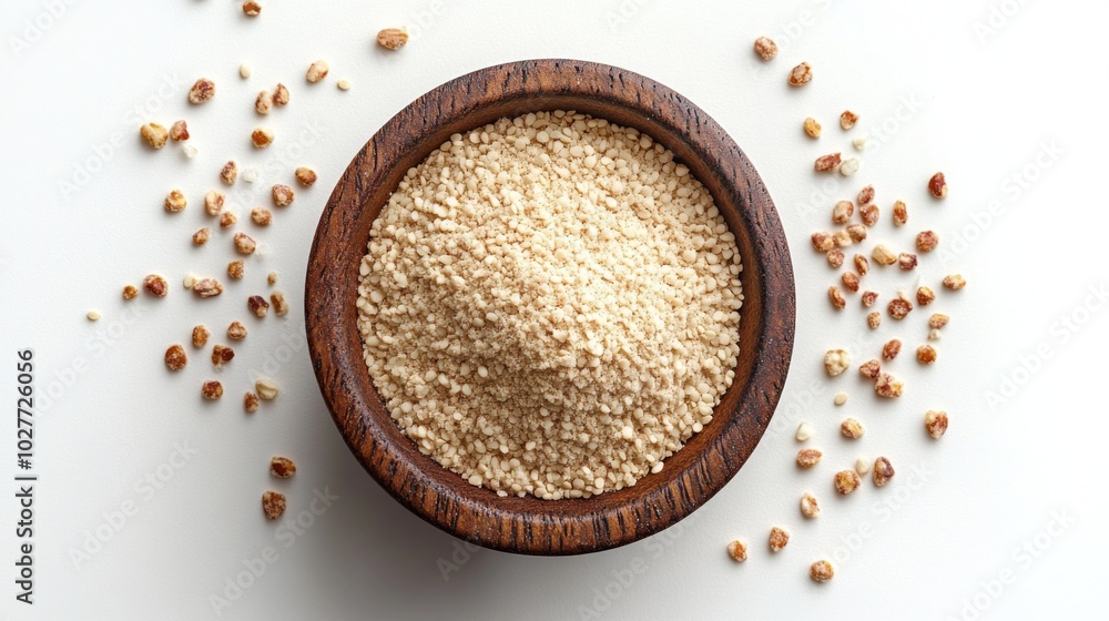 Buckwheat Groats in a Wooden Bowl on a White Background Buckwheat Groats in a Wooden Bowl on a White Background