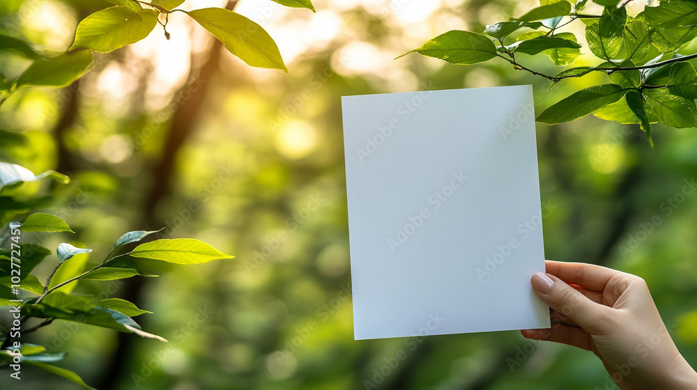 hand gently holds a blank white flyer, symbolizing opportunities, communication, and new beginnings. The empty space invites creativity and the potential for messages to unfold hand gently holds a blank white flyer, symbolizing opportunities, communication, and new beginnings. The empty space invites creativity and the potential for messages to unfold