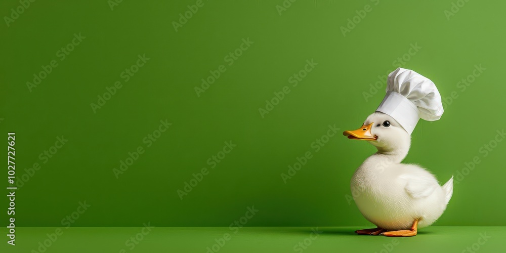 Cute duck in a chef hat on a vibrant green background. Cute duck in a chef hat on a vibrant green background.