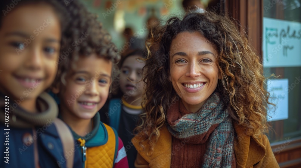 Smiling Family Bonding Time: Multiethnic Children with Happy Mother Smiling Family Bonding Time: Multiethnic Children with Happy Mother