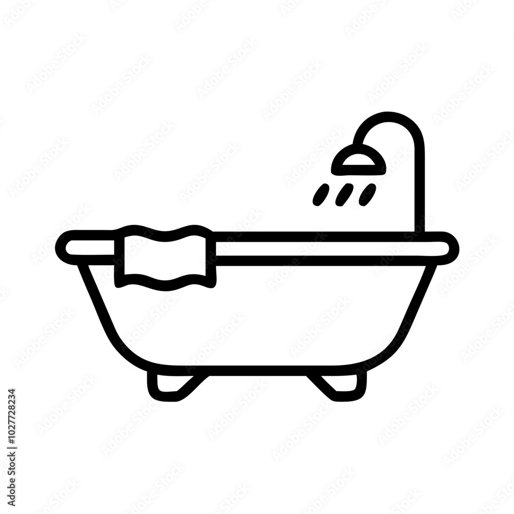 Simple line drawing of a bathtub with a shower. Simple line drawing of a bathtub with a shower.