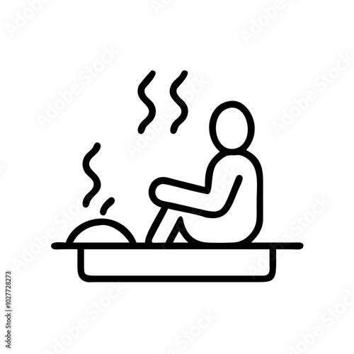 Line drawing of a person sitting in a sauna.