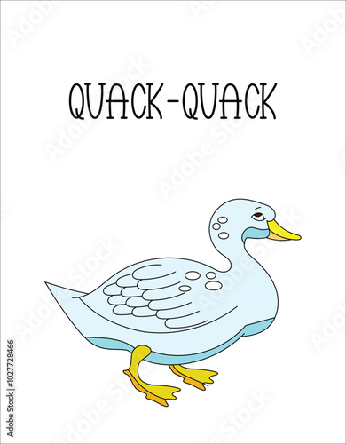 Duck with Open Mouth Making Quack Sound Isolated on White Background Vector Illustration