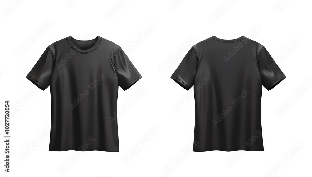 Front and back view of blank black t-shirt mockup design with isolated and transparent background. Front and back view of blank black t-shirt mockup design with isolated and transparent background.