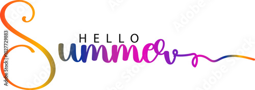 Hello Summer lettering stock illustration, Hello summer text, gradient text