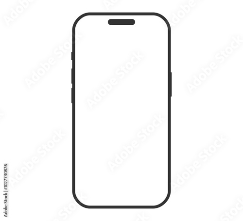 Smartphone icon, mobile phone with empty screen, smartphone mockup front view