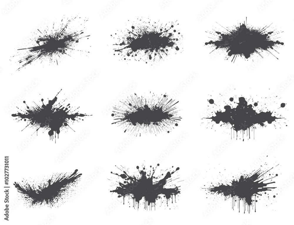 Ink stains with splash set. Grunge paint textures. Vector images for graphic design Ink stains with splash set. Grunge paint textures. Vector images for graphic design