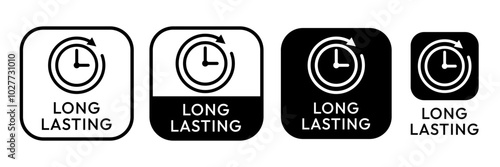 Long lasting icons set, logo, label, badge, sticker, symbol, emblem, stamp, black, line, flat vector, isolated illustration. Pharma or beauty label for product packaging design.