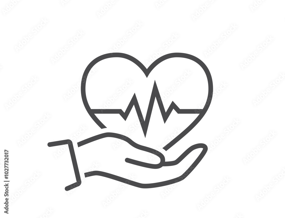 Obraz premium Healthcare line icon. Heart in hand. Medical design element. Isolated vector image in simple style