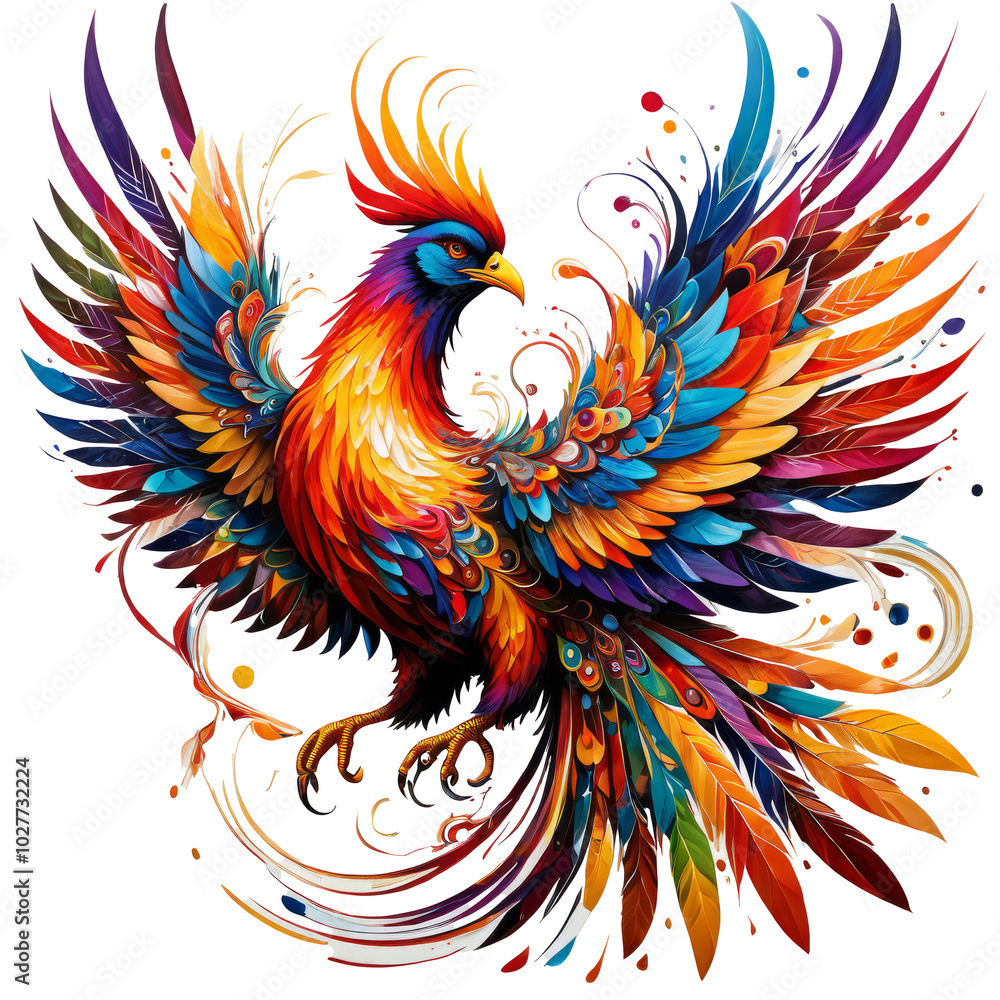 Paradise Bird with Bright and Colorful Pattern on a Clear Background Paradise Bird with Bright and Colorful Pattern on a Clear Background