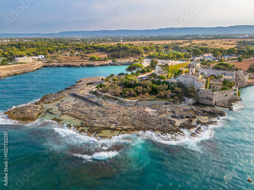 Fotografie Aerial view of St. Stephen castle in Monopoli region, Italy.