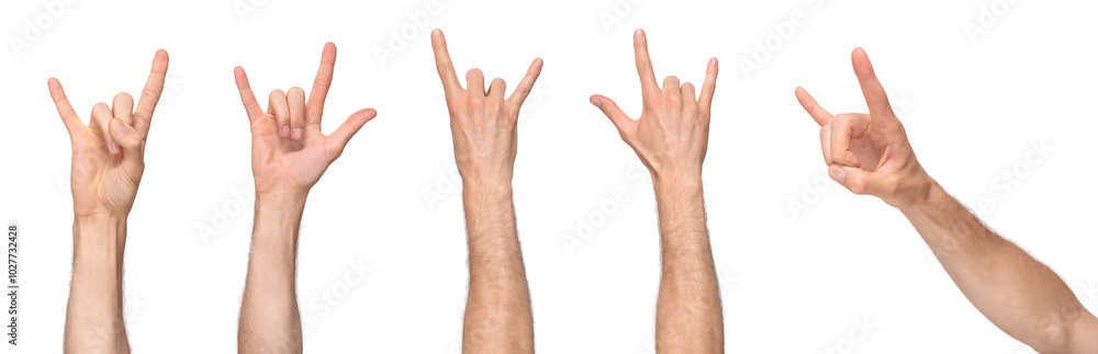 Male hand showing rock'n'roll gestures from different angles, isolated on transparent background, png file Male hand showing rock'n'roll gestures from different angles, isolated on transparent background, png file