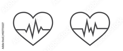 Heart cardiogram line icons. Heartbeat symbols. Medical design elements. Isolated vector images in simple style