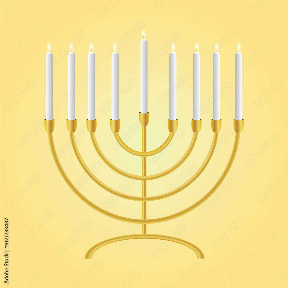 Hanukkah menorah vector, Hanukkah menorah candelabrum with nine lit candles flat vector color icon for holiday apps and websites Hanukkah menorah vector, Hanukkah menorah candelabrum with nine lit candles flat vector color icon for holiday apps and websites