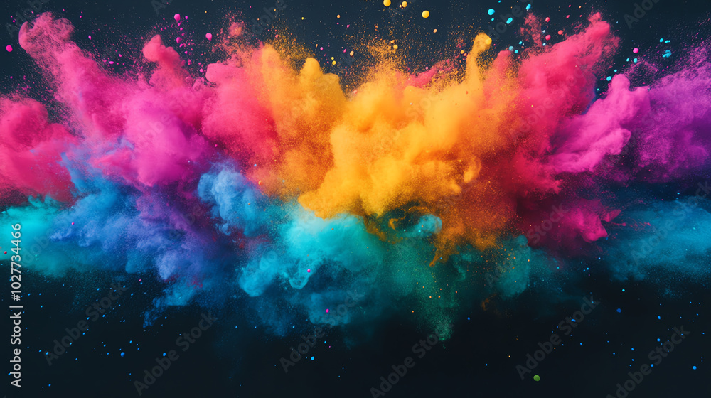 A vibrant explosion of colorful powder creating a stunning visual effect, showcasing hues of pink, blue, orange, and yellow against a dark background. A vibrant explosion of colorful powder creating a stunning visual effect, showcasing hues of pink, blue, orange, and yellow against a dark background.