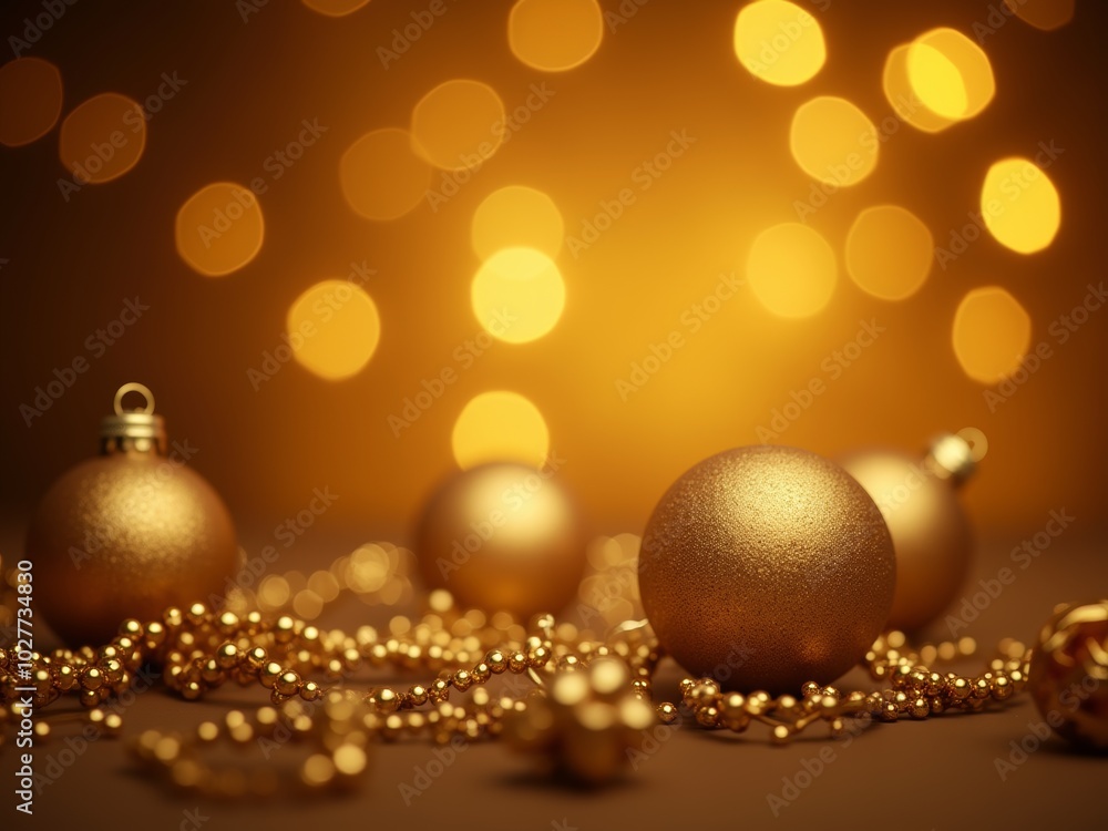 Golden ornaments and sparkling lights create a festive atmosphere for holiday celebrations Golden ornaments and sparkling lights create a festive atmosphere for holiday celebrations