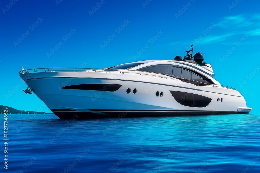 Minimalist yacht illustration, with sleek curves and soft shading on a plain blue background, emphasizing the modern, luxurious design of the vessel Minimalist yacht illustration, with sleek curves and soft shading on a plain blue background, emphasizing the modern, luxurious design of the vessel