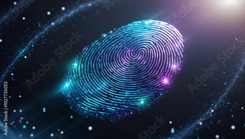 Glowing Digital Fingerprint: Sleek Futuristic Identification Technology Digital Biometric Data Background