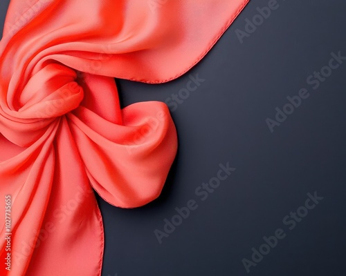 Closeup of a flowing silk scarf tied around a neck in a loose knot, fashion accessory, effortless elegance