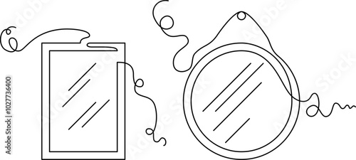one line art mirror vector illustration. line art, one continuous line, simple, hand drawn and sketch style. for icons, symbols, signs or logos