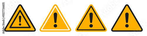 Triangle caution set icons, warning, precaution, attention, alert icon, caution sign, set exclamation mark in triangle shape