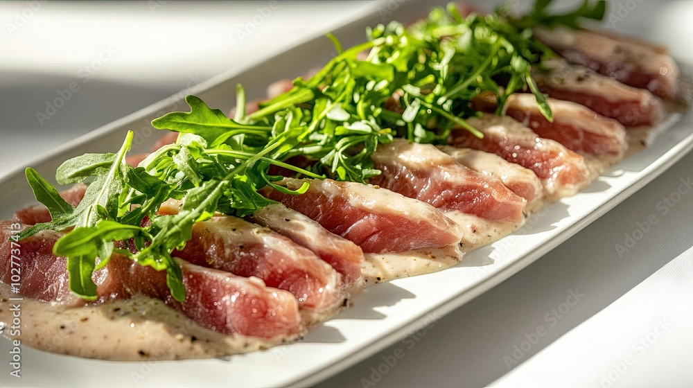 Fresh Cured Meat with Arugula and Cream Sauce Fresh Cured Meat with Arugula and Cream Sauce