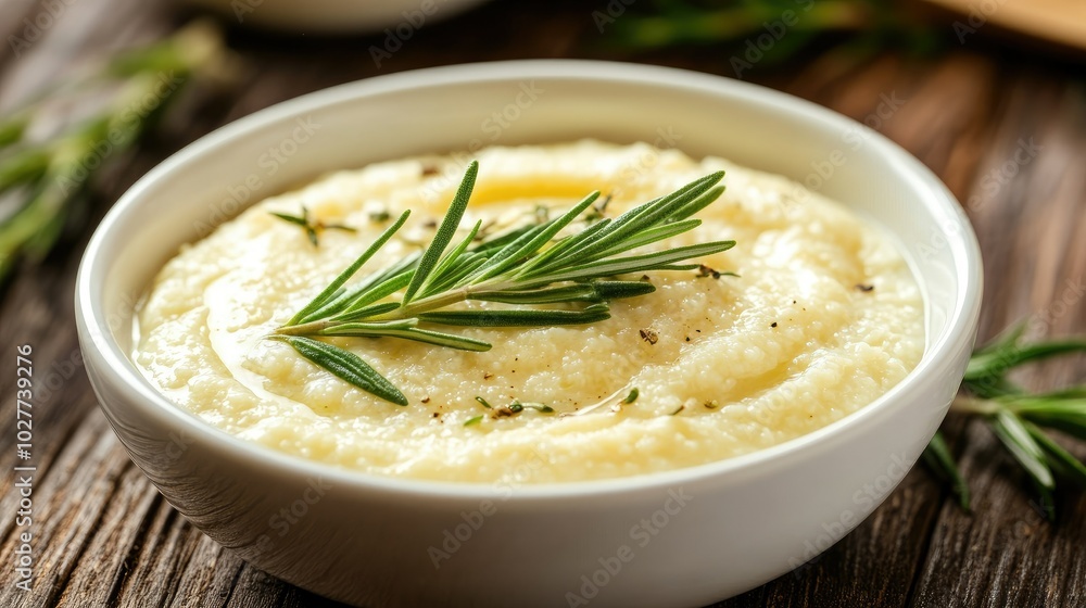 Creamy Polenta with Fresh Herbs in a Bowl Creamy Polenta with Fresh Herbs in a Bowl