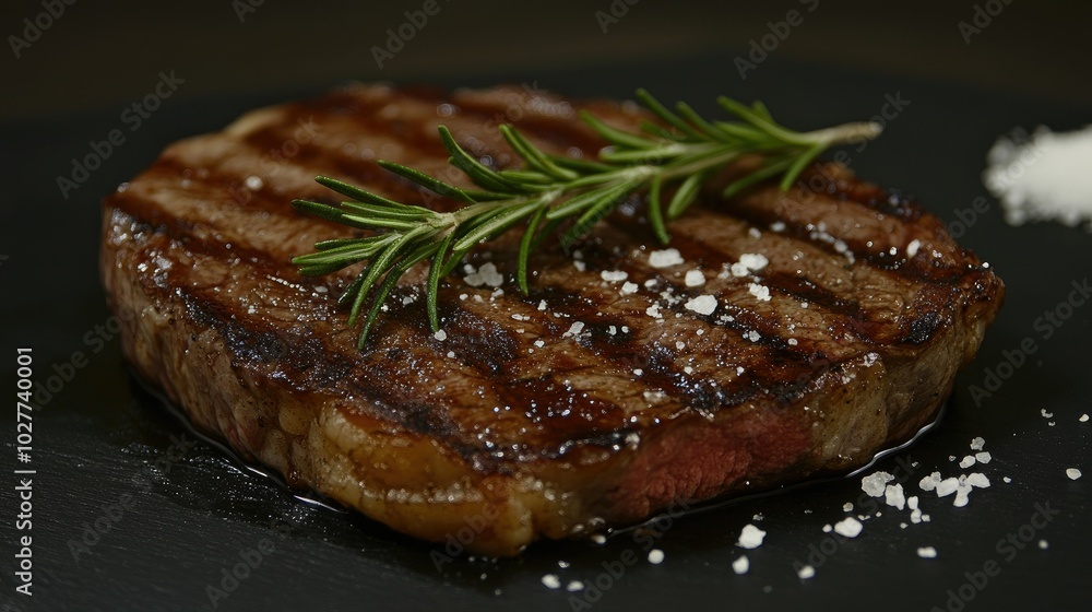Grilled Steak with Herb Garnish on Plate Grilled Steak with Herb Garnish on Plate