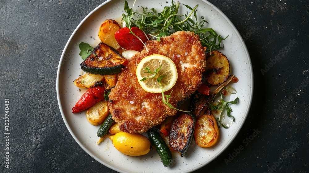 Delicious Fried Chicken with Colorful Vegetables Delicious Fried Chicken with Colorful Vegetables
