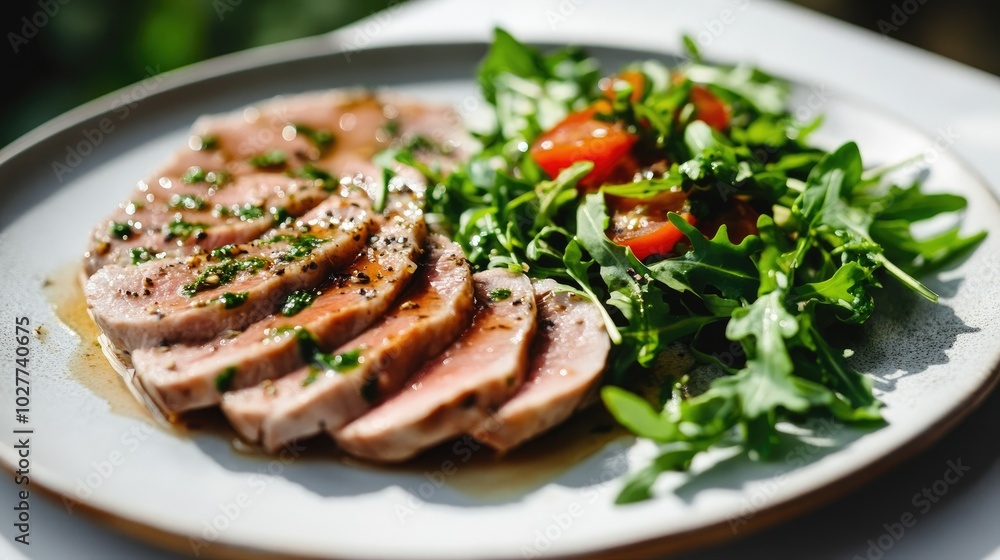 Delicious Sliced Meat with Fresh Salad Garnish Delicious Sliced Meat with Fresh Salad Garnish