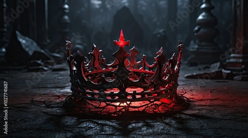 Wallpaper Mural A dark, atmospheric image featuring a black crown with ornate spikes and decorative jewels Torontodigital.ca