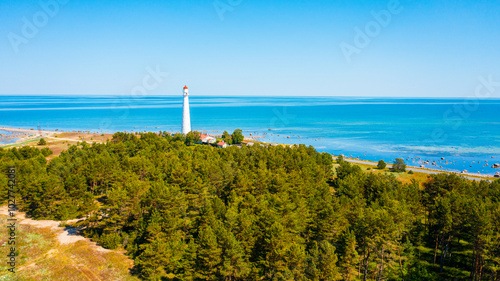 Aerial photo from drone to Tahkuna Lighthouse, Hiiumaa island, Estonia 