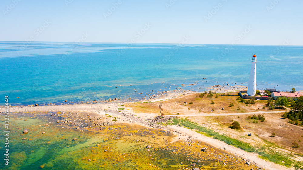 Aerial photo from drone to Tahkuna Lighthouse, Hiiumaa island, Estonia Aerial photo from drone to Tahkuna Lighthouse, Hiiumaa island, Estonia