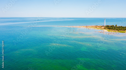 Aerial photo from drone to Tahkuna Lighthouse, Hiiumaa island, Estonia 