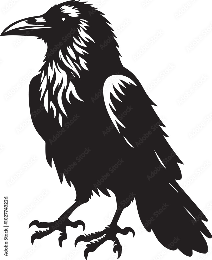 Obraz premium Black Crow Bird Silhouette isolated on a white background Minimalist crow vector illustration