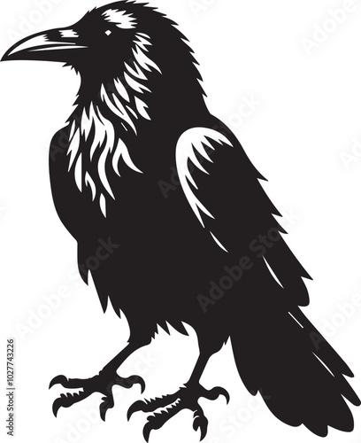 Black Crow Bird Silhouette isolated on a white background Minimalist crow vector illustration photo