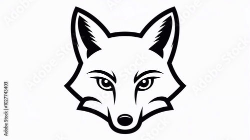 a silhouette of a fox head mascot , black and white, simple line art