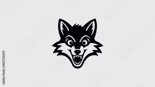 a silhouette of a fox head mascot , black and white, simple line art